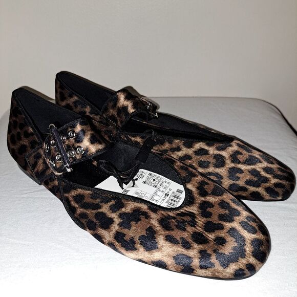 ZARA FABRIC ANIMAL PRINT BALLET FLATS with BUCKLE Rounded Toe Size 40 - Picture 4 of 12